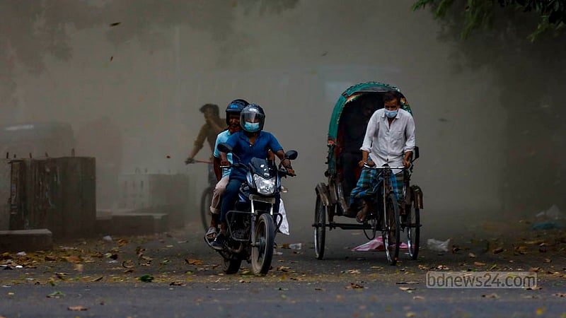 After excessive heat for days, the sky of Dhaka darkened amid wind gusts on Tuesday afternoon, Apr 16, 2024.