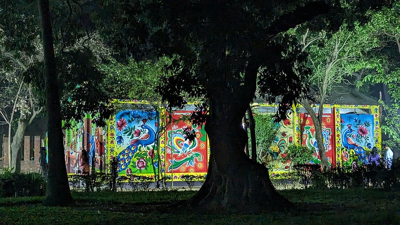 The Dhaka University Faculty of Fine Art is decorated for the Mangal Shobhajatra procession.