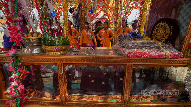 Vedanta Bicharinda Mahathero, a religious leader of the Buddhist community in Chattogram died last year on Aug 17. Seven and a half months later, his funeral service was held on Friday and Saturday as the Marma community observed the occasion with traditional dances and prayers.