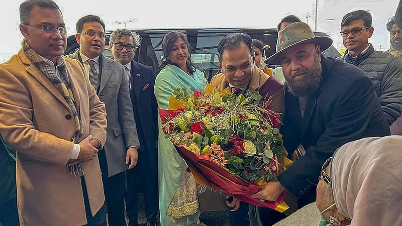 BNP Chairperson Khaled Zia is greeted by local BNP leaders and activists after landing at London’s Heathrow International Airport on Wednesday, Jan 8, 2025.