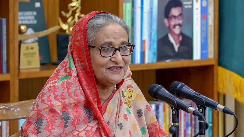 Prime Minister Sheikh Hasina presents the awards for a one-minute national filmmaking competition titled ‘Amar Chokhe Bangabandhu’ at her official residence Gonobhaban on Sunday, Jun 2, 2024. Photo: Saiful Islam Kallol