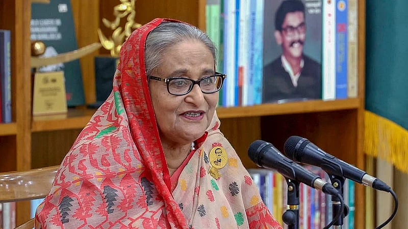 Prime Minister Sheikh Hasina presents the awards for a one-minute national filmmaking competition titled ‘Amar Chokhe Bangabandhu’ at her official residence Gonobhaban on Sunday, Jun 2, 2024. Photo: Saiful Islam Kallol
