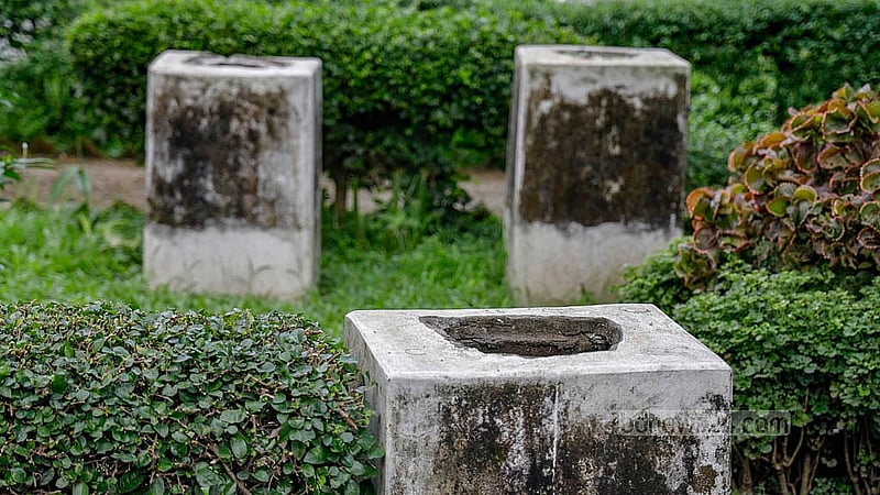 All the sculptures once stood on a concrete base. During the vandalism on Aug 5 last year, they were toppled and shattered. Photo: Mahmud Zaman Ovi