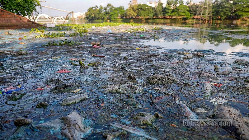 In parts of Hatirjheel, piles of plastic waste are seen mixed with other rubbish. Photo: Mahmud Zaman Ovi