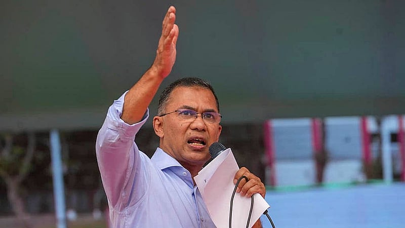BNP Chairman Tarique Rahman addresses the BNP election rally at Bell’s Park field in Barishal on Wednesday, Feb 4, 2026. Photo:BNP Media cell