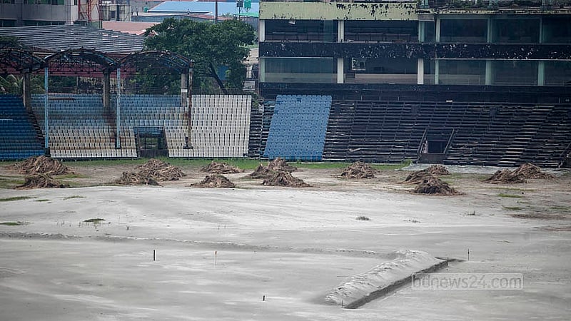 Sand filling was done two years ago at the “Shaheed Ria Gope Cricket Stadium” in Narayanganj’s Fatullah as part of renovation work. Photo: Abdullah Al Momin