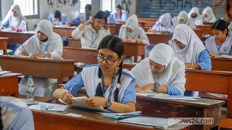 Students take the SSC exam at Motijheel Ideal School and College. The exam has begun simultaneously in 3,885 halls across the country on Tuesday, Apr 21, 2026. Photo: Abdullah Al Momin