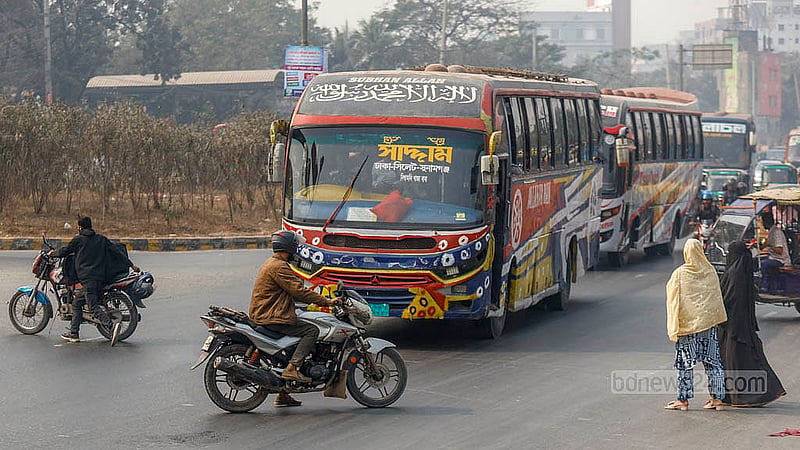 Motorcyclists attempt risky U-turns throughout the day at an opening in the Matuail section of the Dhaka–Chattogram highway, cutting across fast-moving traffic.Photo: Mahmud Zaman Ovi