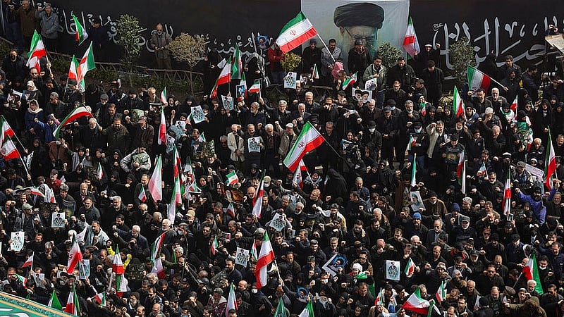 People attend a funeral ceremony for the Iranian military commanders who were killed in strikes, amid the U.S.-Israeli conflict with Iran, in Tehran, Iran, March 11, 2026.  Photo: Reuters