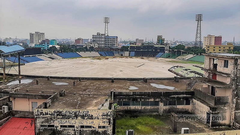 Sand filling was done two years ago at the “Shaheed Ria Gope Cricket Stadium” in Narayanganj’s Fatullah as part of renovation work. Photo: Abdullah Al Momin