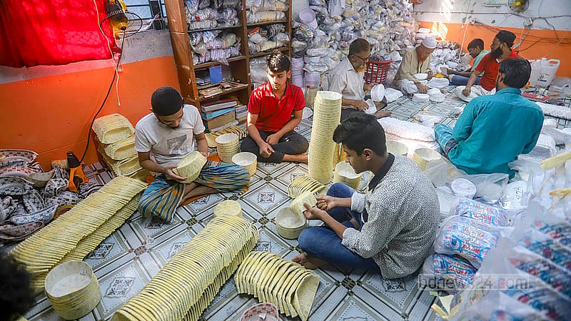 The sorted skull caps are arranged for packaging at a factory in Dhaka’s Kamrangirchar. Photo: Abdullah al Momin