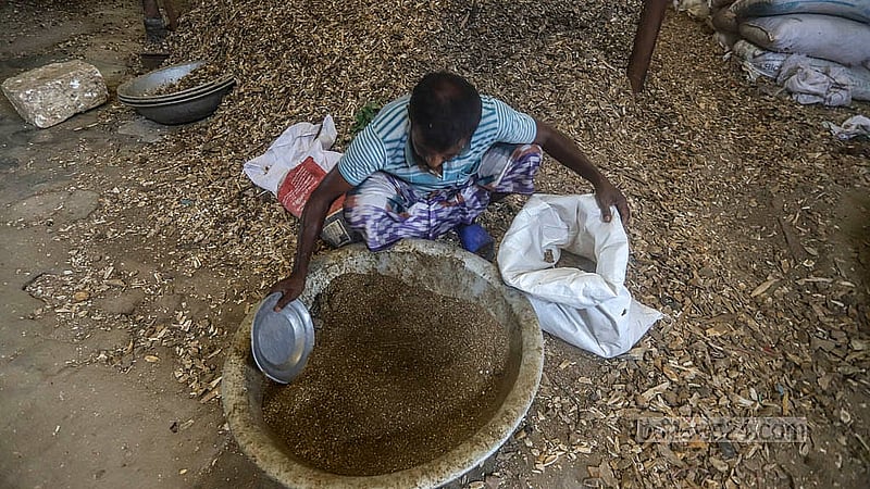 After crushing the bones, the powder that remains is sold as organic fertiliser. The price per maund is Tk 600. Photo: Abdullah al Momin