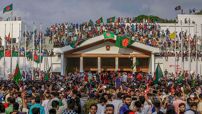 Following Hasina’s escape, jubilant crowds took control of the Prime Minister’s Office. Photo: K M Asad