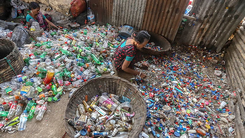 Different types of plastic waste are stored separately. Photo: Abdullah Al Momin