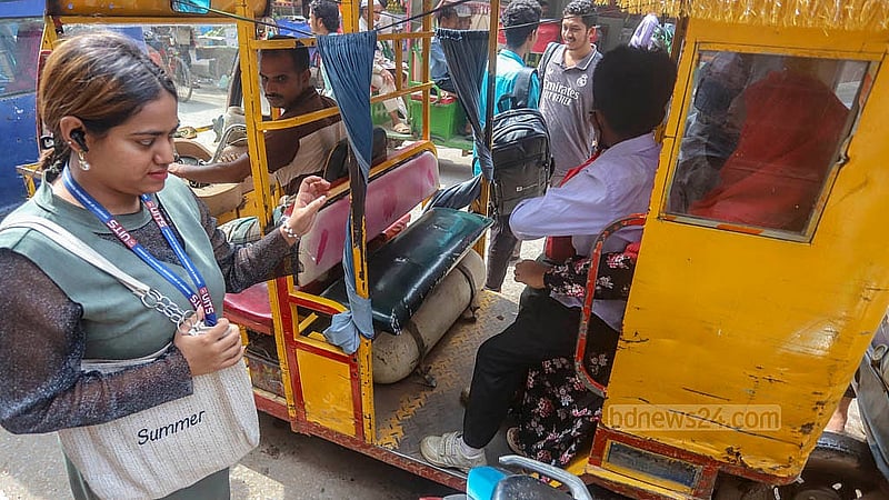 The frame of an old autorickshaw has been cut down and formed into a larger, makeshift autorickshaw. This unfit three-wheeler runs on gas. Photo: Abdullah Al Momin