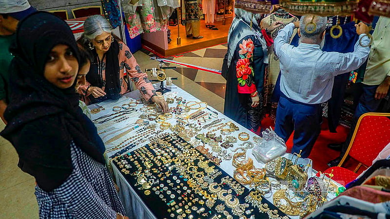Jewellery items on display at the South Asia Trade Fair at ICCB in Dhaka. Photo: Abdullah Al Momin