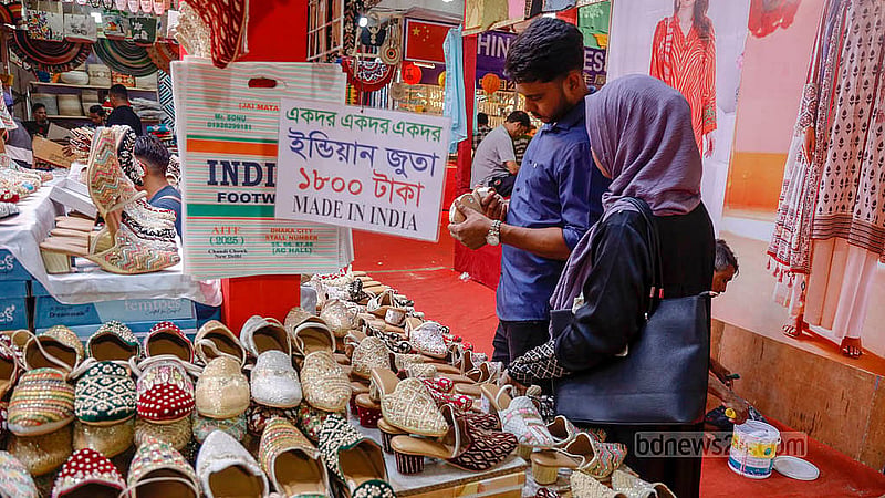 Visitors at an Indian footwear stall at the Asia International Trade Fair in Dhaka. Photo: Mahmud Zaman Ovi