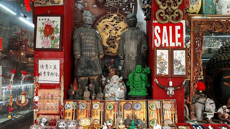 Goods imported from China are displayed for sale outside a store in the Chinatown neighborhood of Manhattan in New York City, US, April 14, 2025. REUTERS