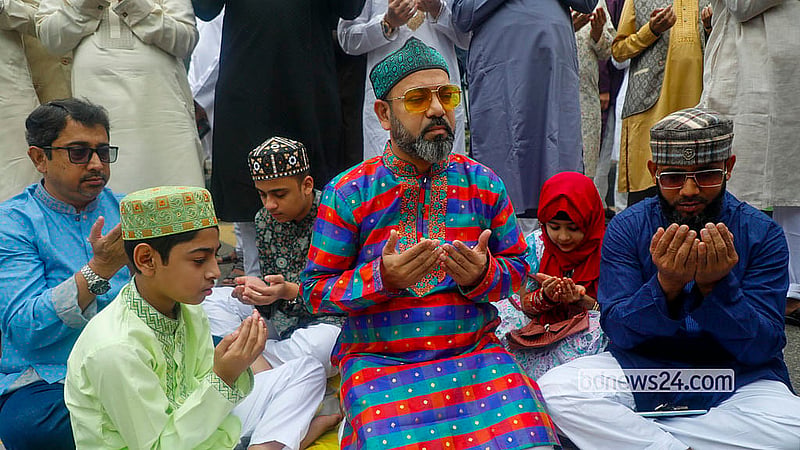After the Eid-ul-Fitr prayers at the National Eidgah on Saturday, Mar 21, 2026, devotees took part in a prayer for the well-being of the country and the nation. Photo: Abdullah al Momin