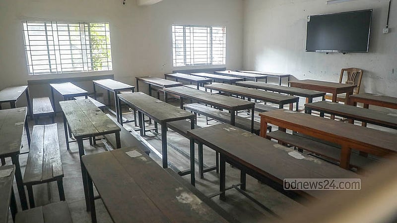 On the second day of teachers’ work stoppage over their four-point demand, classrooms at Dhaka Government Muslim High School remain empty.  Photo: Abdullah al Momin