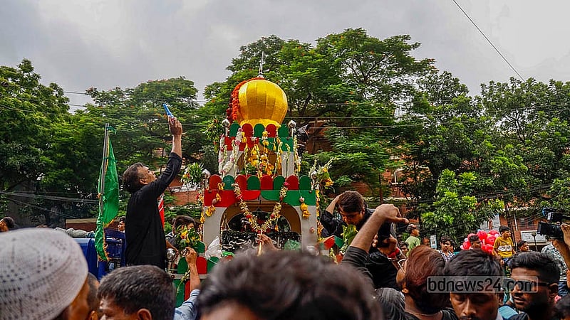 A Tazia procession starts from Old Dhaka’s Hussaini Dalan on Sunday, Jul 6, 2025, to mark Ashura. Photo: Mahmud Zaman Ovi