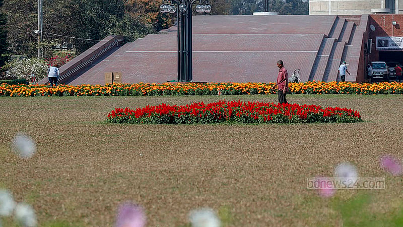 Adornment has begun on Sunday morning at the South Plaza of Parliament ahead of the oath-taking ceremony. Photo: Mahmud Zaman Ovi