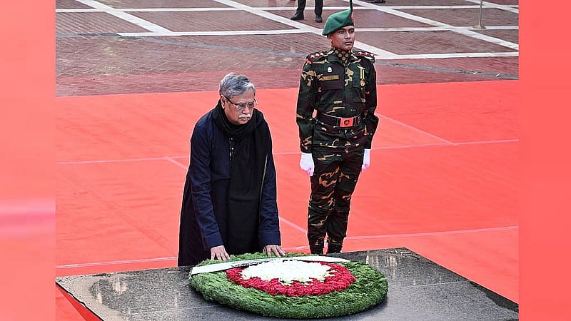 President Mohammed Shahabuddin pays tribute at the Martyred Intellectuals Memorial in Mirpur on Saturday morning, Dec 14, 2024. Photo: PID