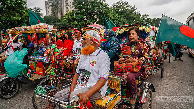 On Monday, Jul 14, 2025, the women and children affairs ministry organised a rickshaw rally joined by hundreds of battery-operated rickshaws on Dhaka’s Manik Mia Avenue, in memory of the July Uprising. Photo: Mahmud Zaman Ovi