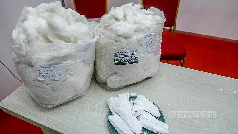 A stall features cotton and marble stones at the South Asia Trade Fair. Photo: Abdullah Al Momin
