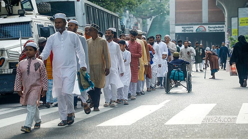 Muslims enter the National Eidgah grounds to participate in the main Eid-ul-Azha congregation on Thursday, May 28, 2026 morning. Photo: Abdullah Al Momin