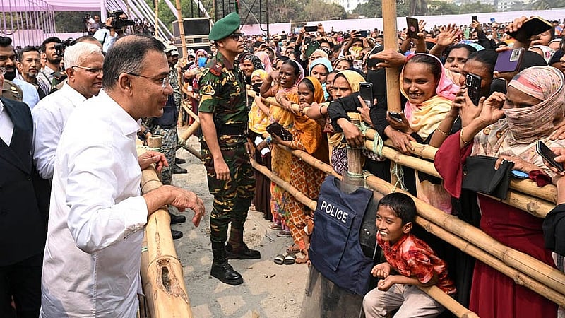 Prime Minister Tarique Rahman at the Family Card distribution event at Dhaka’s T&amp;T playground in Banani on Tuesday, Mar 10, 2026. Photo: PMO