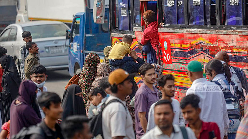People are leaving Dhaka for the four-day break in the break for the national election. A huge crowd throngs the Gabtoli Bus Terminal in Dhaka on Tuesday, Feb 10, 2026. Photo: Mahmud Zaman Ovi