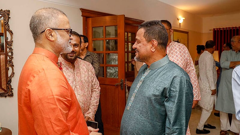 At the Bengali New Year event on Monday, Apr 14, 2025, bdnews24.com Editor-in-Chief Toufique Imrose Khalidi is accompanied by Islami Bank Chairman Obaidullah Al Masud.