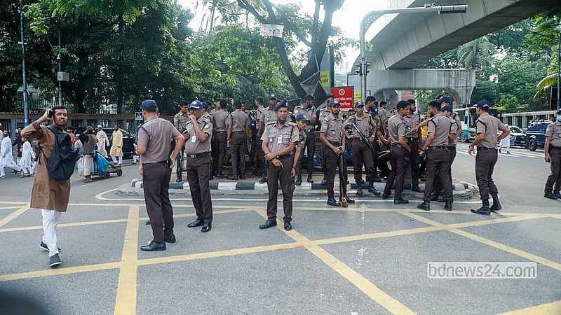 Security measures were tightened at the National Eidgah grounds for the Eid-ul-Azha prayers. Photo: Abdullah Al Momin
