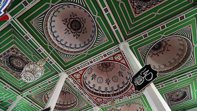 A view shows the painted ceiling of a wooden mosque on the first day of the Muslim holiday of Kurban Bayram, also known as Eid al-Adha, in the village of Ghorjomi, Georgia June 6, 2025. REUTERS