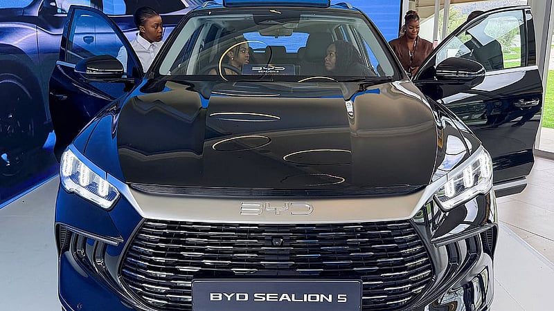 A BYD Sealion 5 plug-in hybrid SUV is displayed at the launch event by the Chinese electric vehicle maker in Muldersdrift, South Africa December 4, 2025. REUTERS