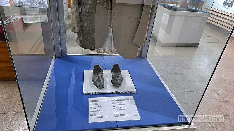 The bloodstained blazer, shirt, and shoes of Language Movement martyr Shafiur Rahman—silent witnesses to a courageous chapter.