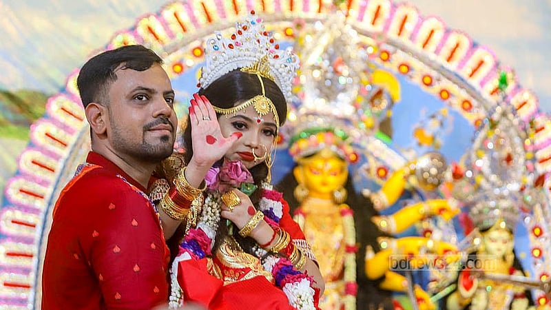 Kumari Puja was held at Ramakrishna Mission on the occasion of Durga Puja on Friday, Oct 11, 2024. A girl was symbolically worshipped as Goddess Durga. Photo: Abdullah al Momin