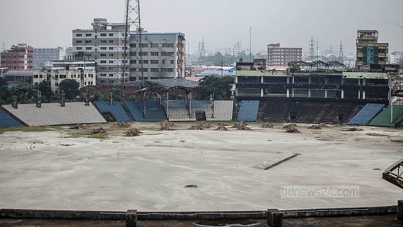 Sand filling was done two years ago at the “Shaheed Ria Gope Cricket Stadium” in Narayanganj’s Fatullah as part of renovation work. Photo: Abdullah Al Momin