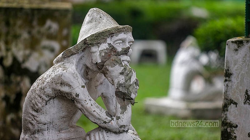 Some sculptures are missing arms, others faces. Since the busts were vandalised on Aug 5 last year, every piece in Shamim Sikder’s Swadhinata Sangram has been left in this damaged state.Photo: Mahmud Zaman Ovi