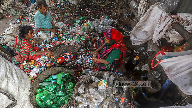 Different types of plastic waste are stored separately. Photo: Abdullah Al Momin
