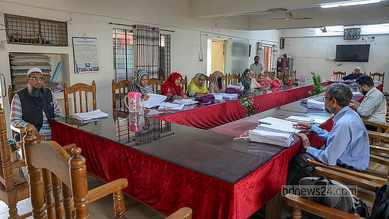 Government secondary school teachers have been on strike to press their four-point demands, leaving classrooms empty and students absent. Photo taken at Dhaka Collegiate School in Old Dhaka on Monday, Dec 1, 2025.
