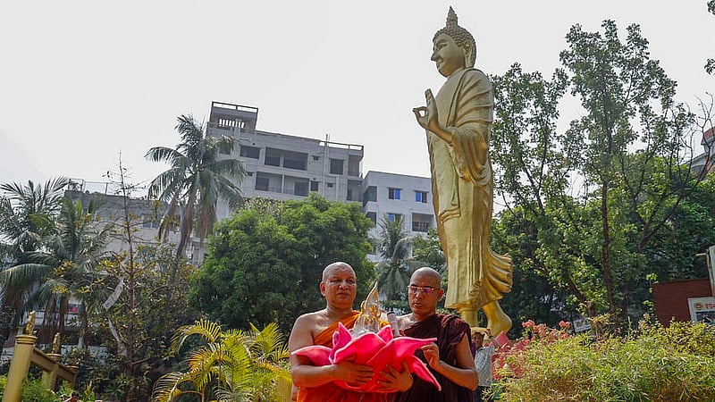 Buddhists celebrate Buddha Purnima, or Boishakhi Purnima, their largest religious festival, at the Dharmarajik Buddhist Monastery in Dhaka’s Sabujbag. Photo: Mahmud Zaman Ovi