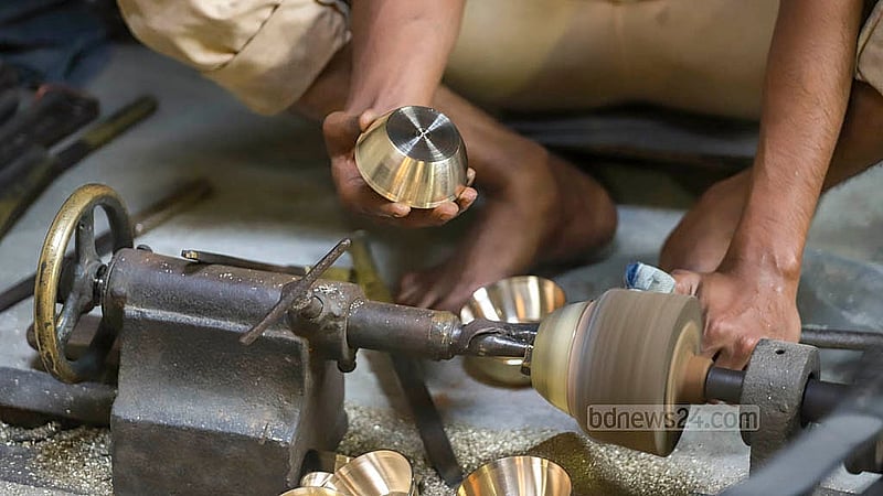 Various brass items are made at a factory in Jhaulahati in Dhaka’s Kamrangirchar. Photo: Abdullah Al Momin