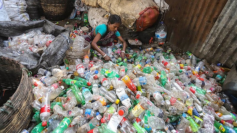 Different types of plastic waste are stored separately. Photo: Abdullah Al Momin