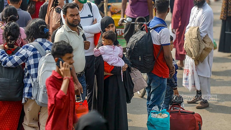 People are leaving Dhaka for the four-day break in the break for the national election. A huge crowd throngs the Gabtoli Bus Terminal in Dhaka on Tuesday, Feb 10, 2026. Photo: Mahmud Zaman Ovi