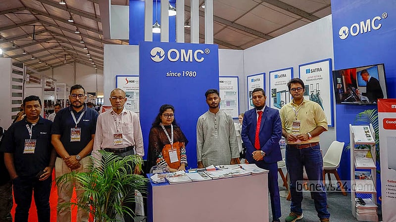 A stall at the Leathertech Bangladesh 2024 exhibition in the Expo Zone of Dhaka’s International Convention City Bashundhara, or ICCB. Photo: Mahmud Zaman Ovi