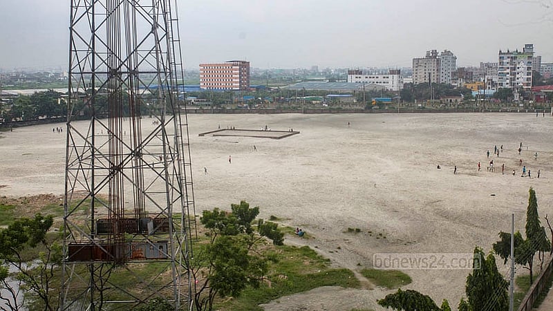 Sand filling was completed up to the gallery at the “Shaheed Ria Gope Cricket Stadium” in Narayanganj’s Fatullah two years ago. Photo: Abdullah Al Momin