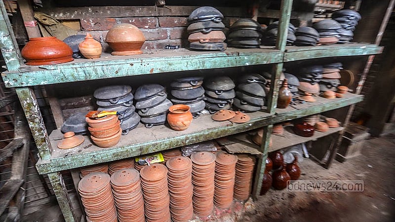 Clay products are stored at the wholesale pottery market in the Farashganj area of Sutrapur in Old Dhaka. Photo: Abdullah Al Momin