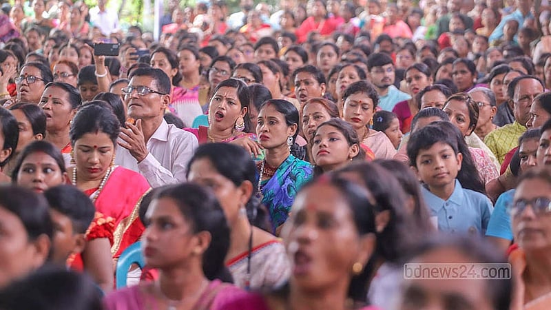 Hindu devotees and followers perform Kumari Puja at the Ramakrishna Mission on the morning of the eighth day of the Durga Puja on Friday, Oct 11, 2024. Photo: Abdullah al Momin